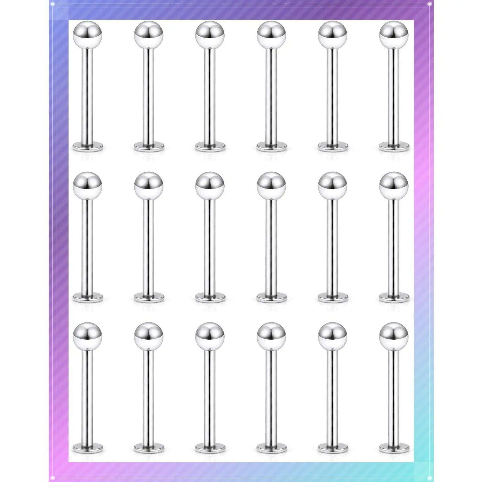 18Pcs 316L Surgical Steel Lip Labret Monroe Medusa Nose Rings Studs Tragus Helix Cartilage Earrings Tongue Cheek Piercing Jewelry Bars 20G-12G 6mm-19mmGift