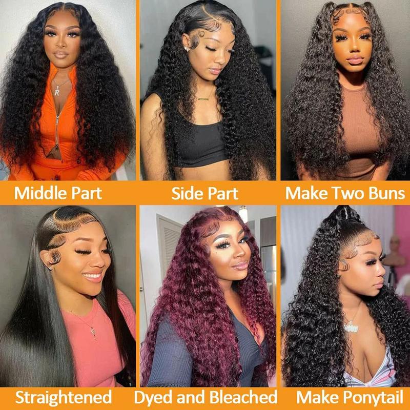 Bling Hair Curly Wigs Pre Plucked Natural Hairline Transparent Lace Wig 13x4 HD Lace Frontal Human Hair Wigs Kinky Curly 30 Inches 4x4 Lace Closure Brazilian Remy Hair Wig for Women 180%