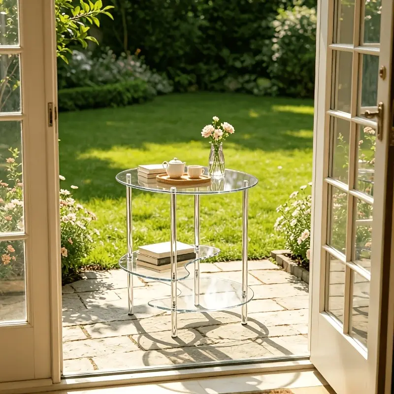 Acrylic Coffee Table, Transparent Coffee Table, Simple And Creative Fashion, 3-layer Modern Small Round Table Space Design, Small Side Table, Suitable For Courtyard And Living Room Bathroom Use, Clear Coffee Table, Circle Side Table, Accent Coffee Table