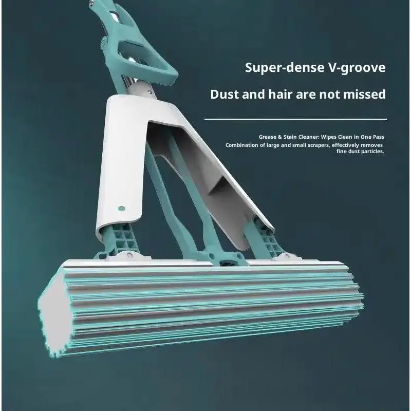 Super absorbent sponge mop with 2 replacement heads, double folding squeeze mop, hands-free washing, durable rubber sponge mop, suitable for kitchen, bathroom, living room floor, wet and dry use, sponge mop