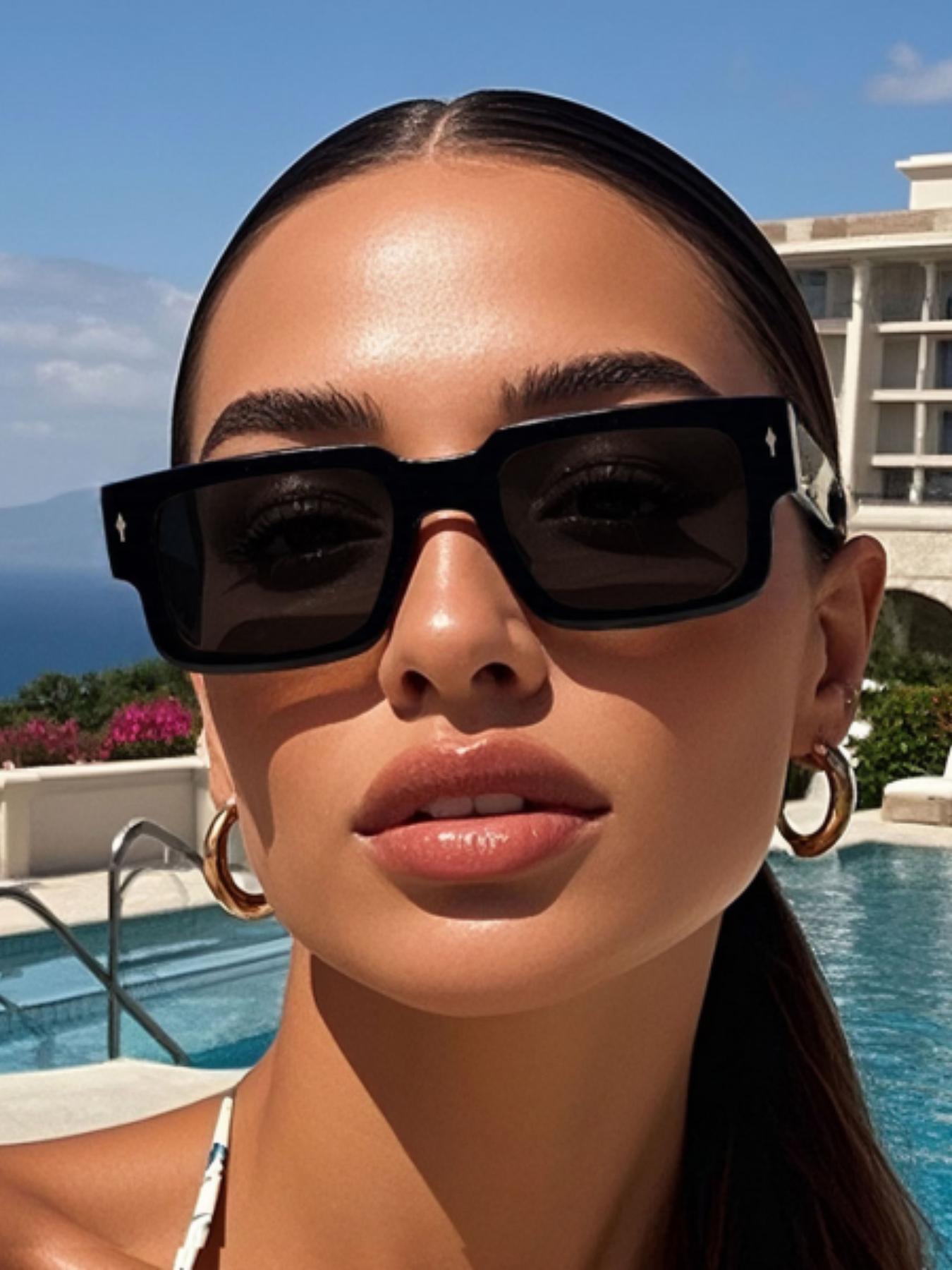 Men's Square Frame Sunglasses, Trendy Casual Sunglasses for Everyday Use, Fashion Accessories for Outdoor Activities, Square Frames Sunglasses