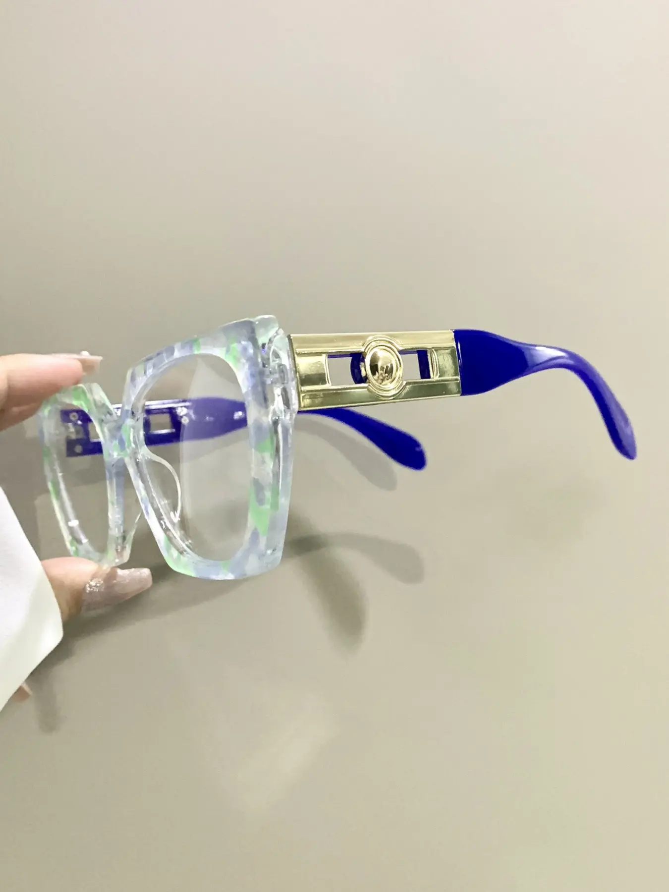 Bohemian Patchwork Square Glasses, Decorative Glasses, Trendy Y2K Eyewear with Novelty Hollow Frame Legs for Men and Women
