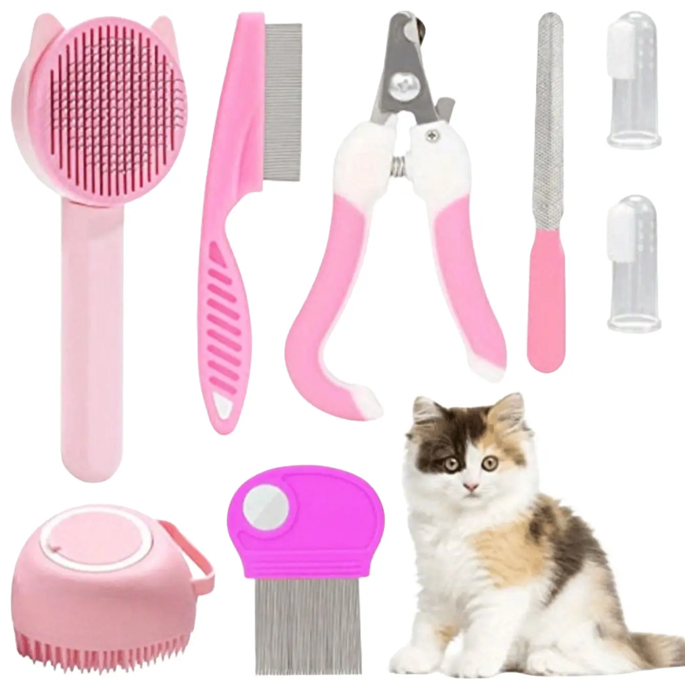 8-Piece Pet Grooming Supplies Kit, Dog Cat Brush Comb Set, Nail Clipper, Flea Comb, Bath Brush, Toothbrush, Blue/ Pet Care Tools