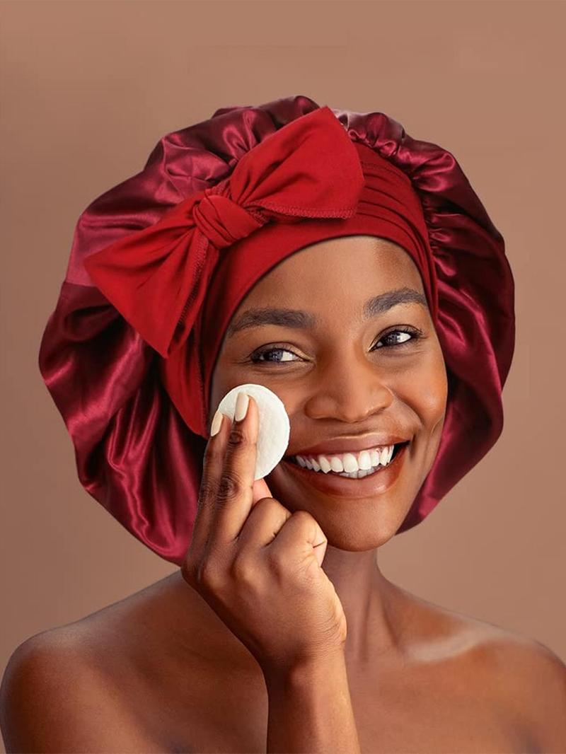 Luxury Women's Bonnet Satin Bow Tie Design Sleep Cap, Soft Skin-Friendly Anti-Static Night Hair Care Hat, Multiple Colors Available, Elastic Hair Bonnet