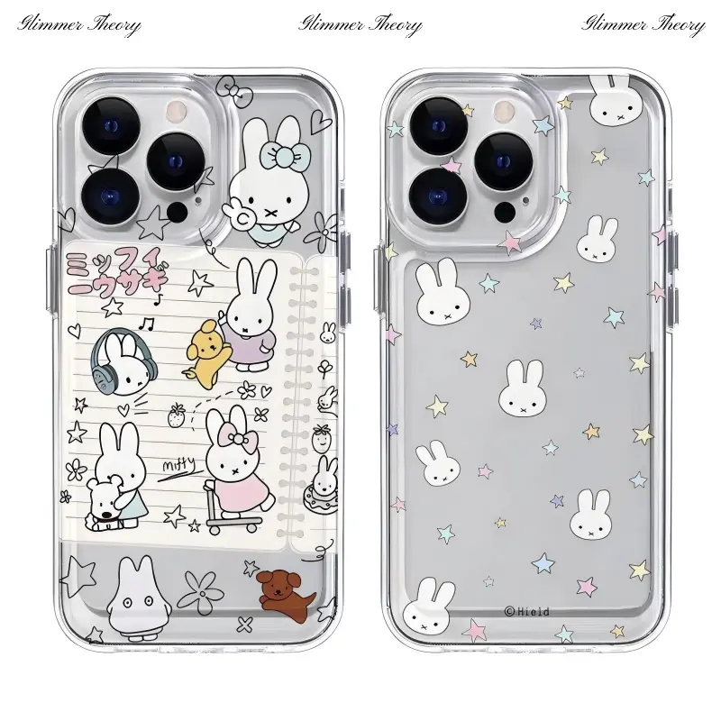 INS Cartoon Cute Rabbit Stars Miffy Phone Cases For iPhone 17 Promax Pro Air 16 Plus 15 14 13 12 11 Transparent Shockproof Protective Cover Gift For Birthday Christmas Halloween