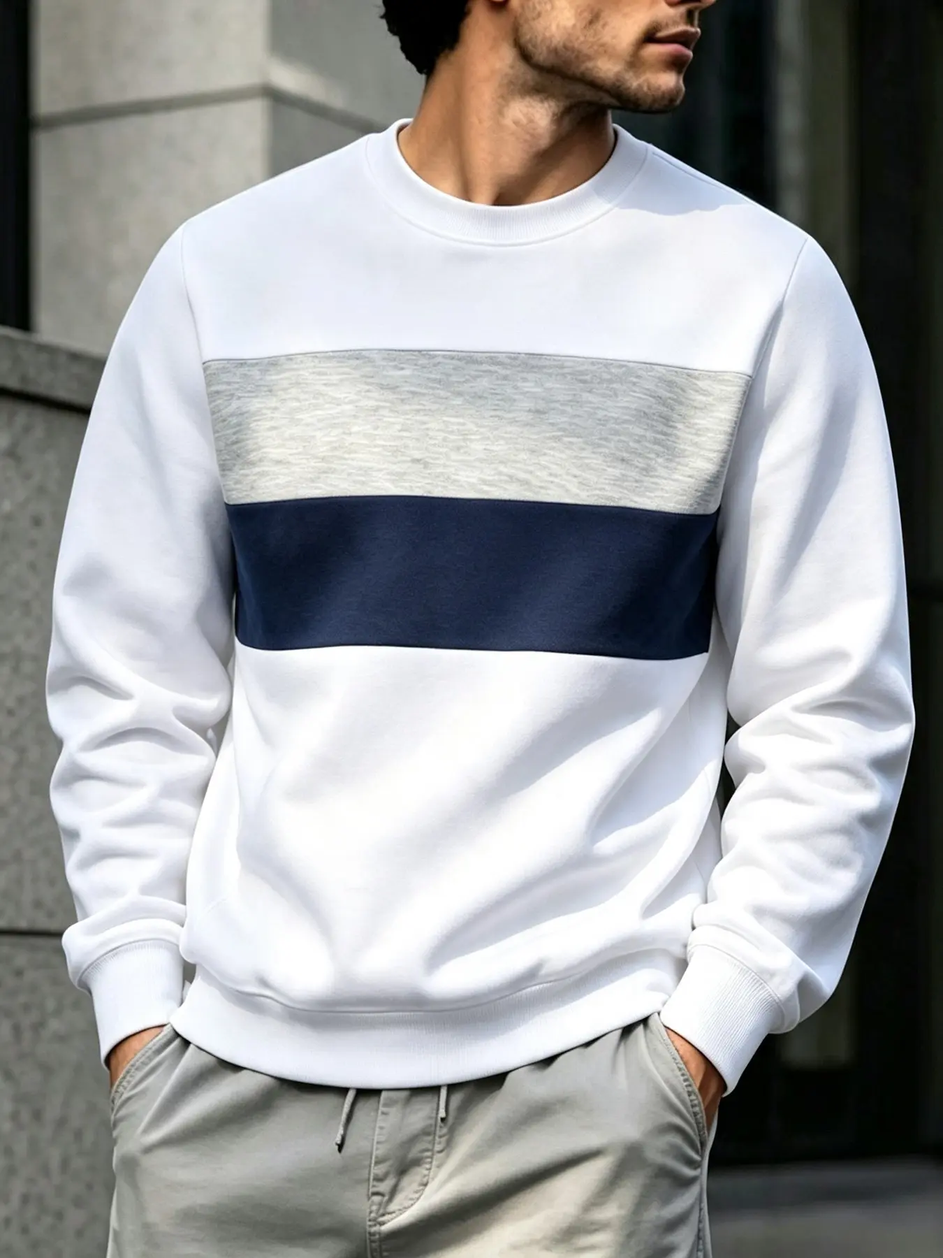 Men's Colorblock Patchwork Round Neck Sweatshirt, Long Sleeve Casual Pullover, Fashion Daily Wear, Loose-Fitting, All Seasons