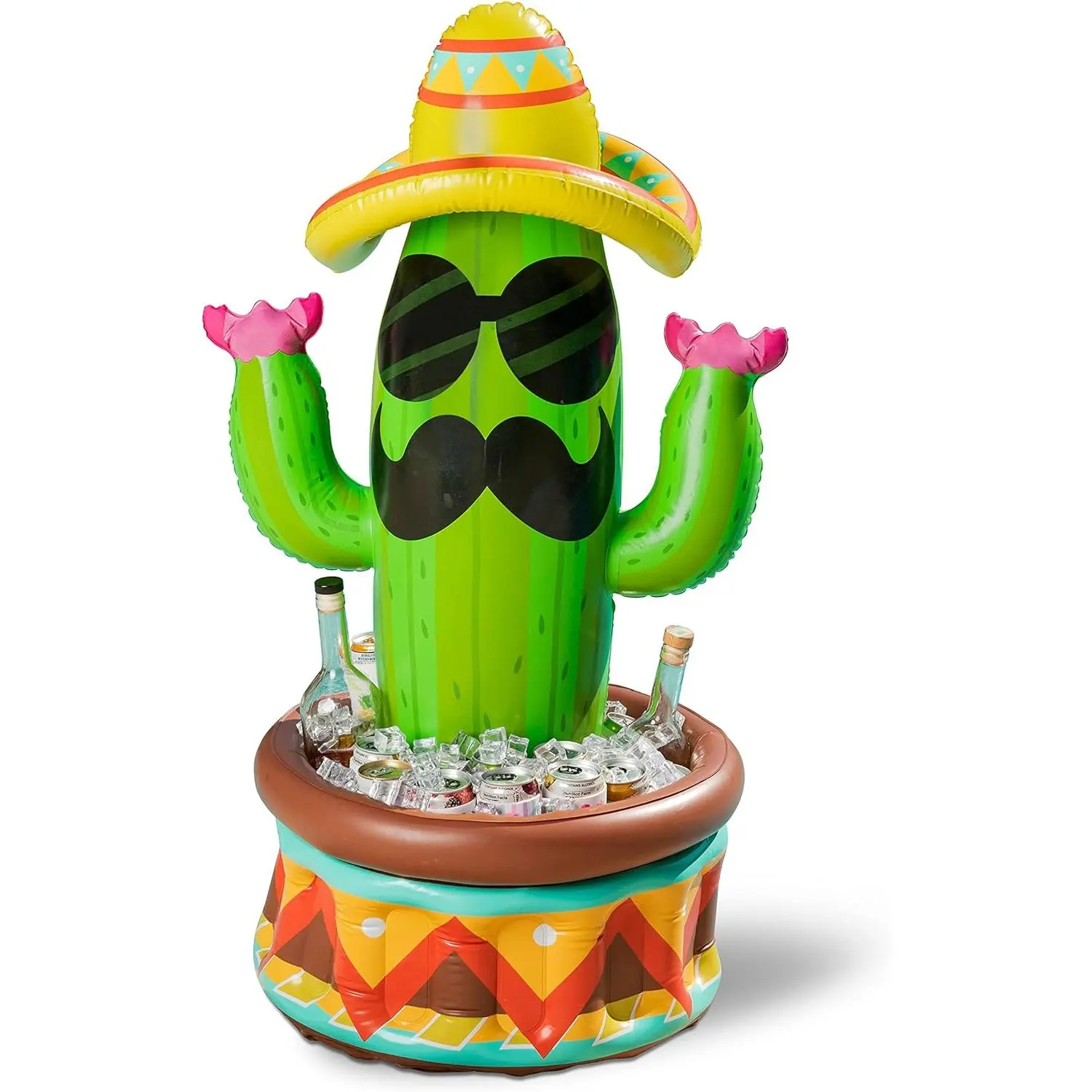 43" Inflatable Cactus Cooler with Sombrero Hat - Perfect for Fiesta, Cinco de Mayo Party Supplies, Pool Party Decoration, Outdoor Summer Fun, Portable Beverage Cooler for Beach BBQ