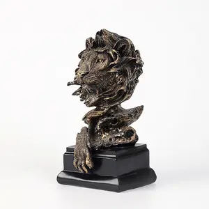 Elegant Resin Lion Head Sculpture with Base, Unique Home Decor Art Display for Living Room Office Desk, Stylish Tabletop Decoration