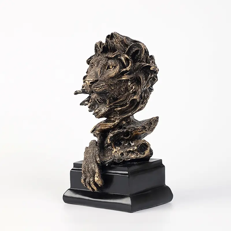 Elegant Resin Lion Head Sculpture with Base, Unique Home Decor Art Display for Living Room Office Desk, Stylish Tabletop Decoration