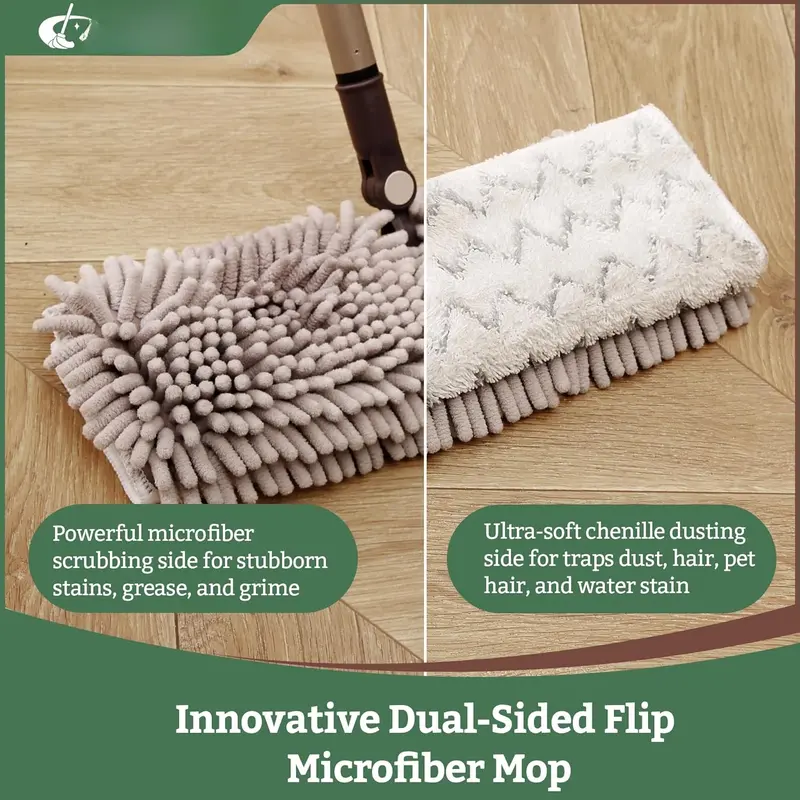 Microfiber Chenille Flip Mop - 180° Rotating Triangle Head, Adjustable Handle (54-90cm) For Hard Floors - View #6