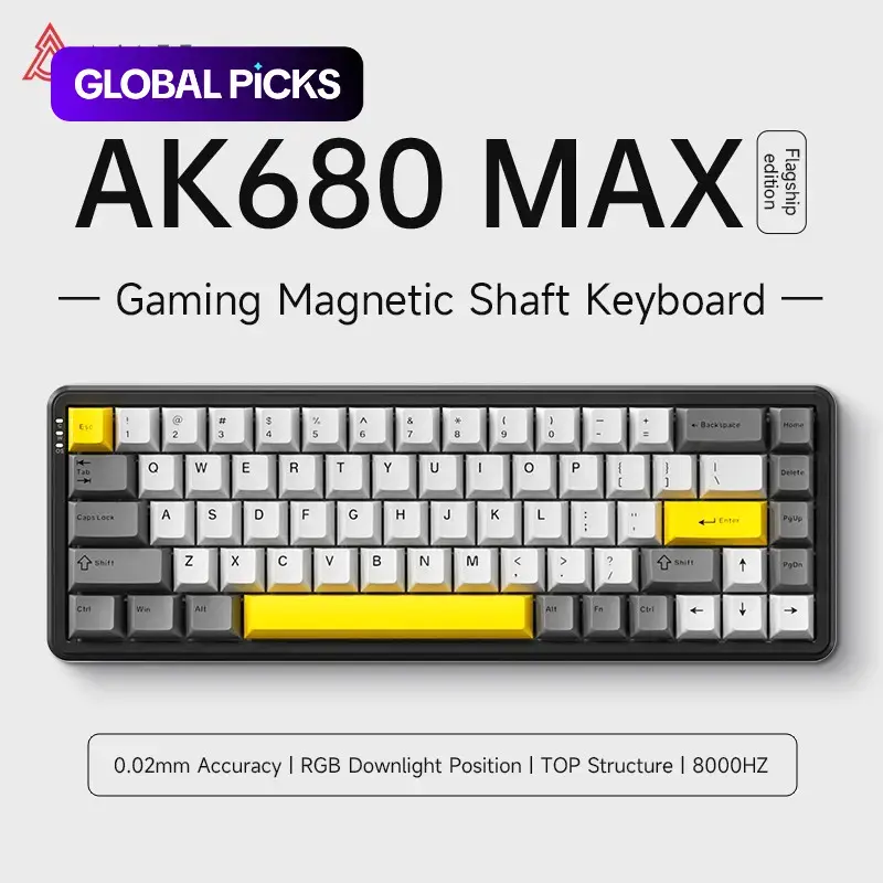 AJAZZ AK680 HE Switch Wired Gaming Mechanical Keyboard Esports Gaming Dedicated Magnetic Switch Hifi Edition 8000Hz Return Rate RGB DIY 68 Key Office Keyboard #GLOBAL PICKS