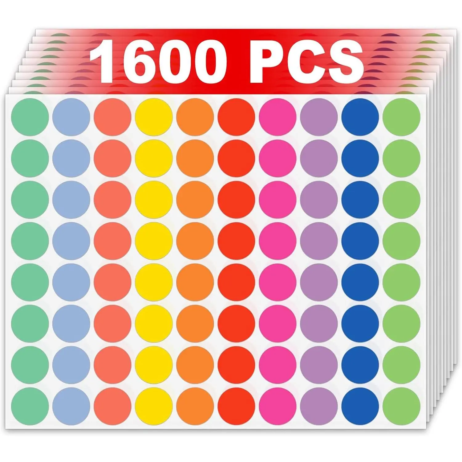 10 Different Colored Circle Dot Stickers for   3/4 Inch 1600 count,  20  Blank Garage  Price Stickers Sheets for Classroom Student , Round Color Coding Label Stickers
