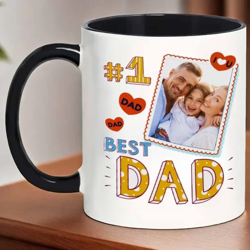 [Custom Picture] 1pc Personalized Dad Photo Mug - A Unique Cup Featuring "Best Dad Ever" And a Family Photo, Perfect Father'S Day Or Birthday Gift for Husband Or Grandfather. Reusable, Ideal for Father'S Day