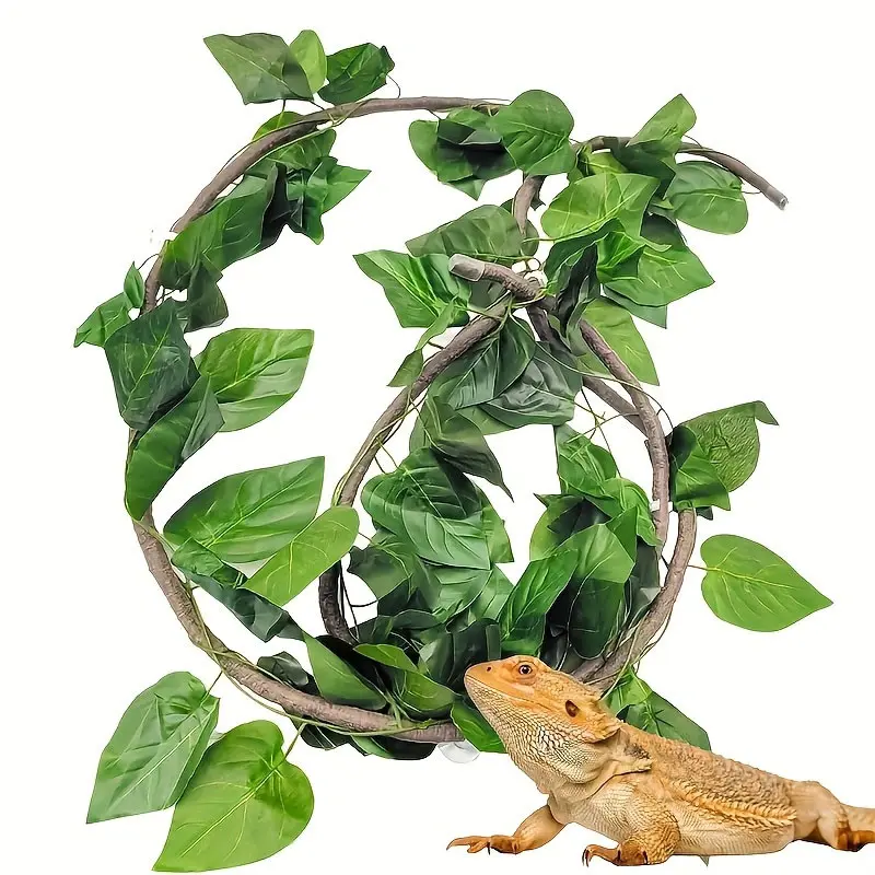 2 Pieces Reptile Snake Grapevine Fake Jungle Vine Flower Decor, Artificial Plants, Habitat Decoration for Chameleons, Geckos, Lizards, Reptiles