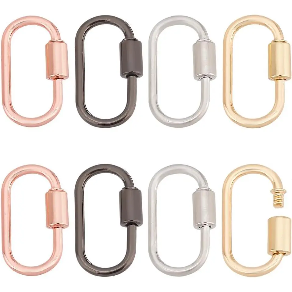 8 count 4 Colors Screw  Carabiner Lock Clasps Screw Locking Hook Closure Buckle Hamsa Hand Clasps for Necklace Bracelet Making Mini Dangling Charms Pendant Keyrings Handbag