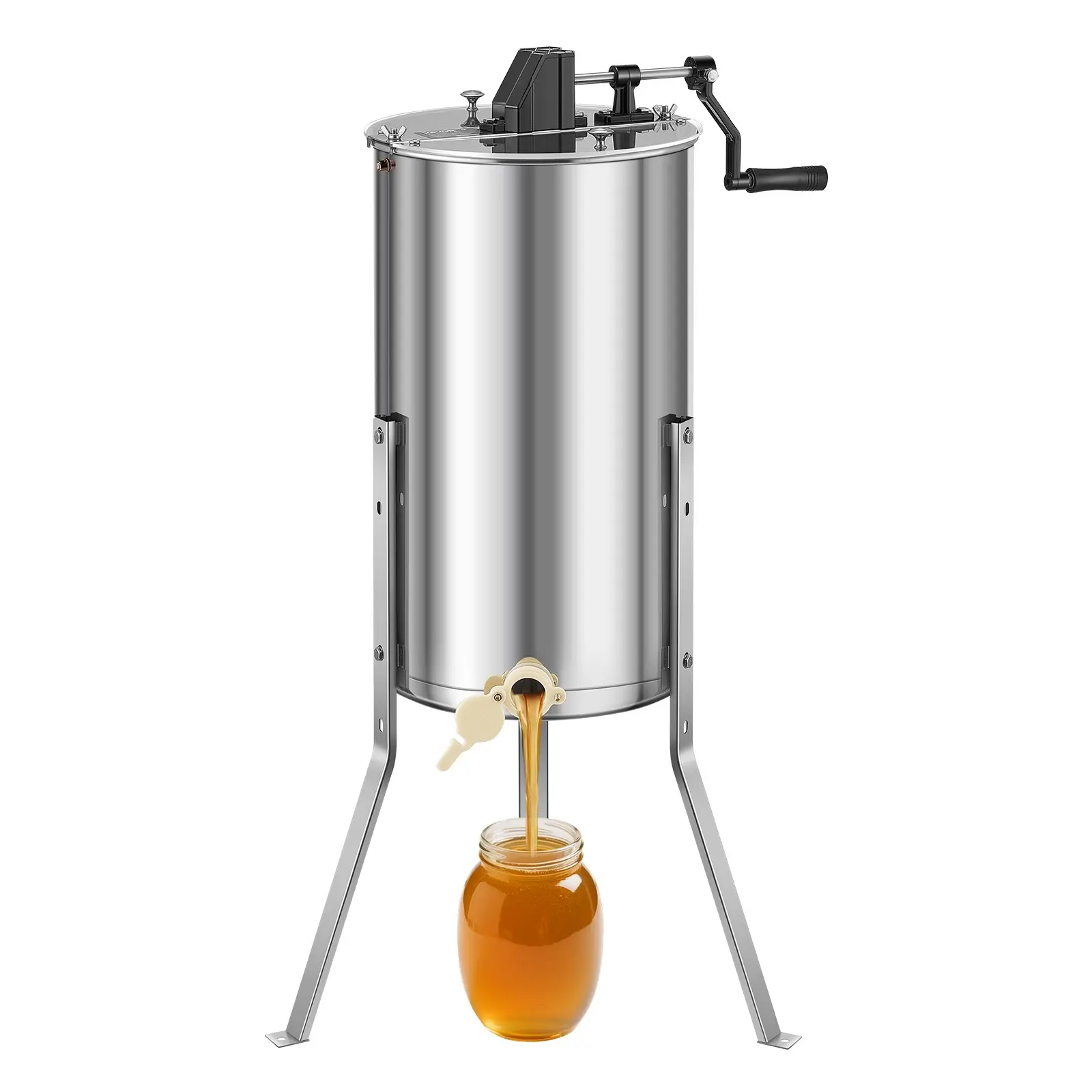 VEVOR Honey Extractor, 2 Frame Manual Honey Spinner with Transparent Lid, Stainless Steel Honeycomb Drum Spinner with Height Adjustable Stand, Honeycomb Extraction Centrifuge Equipment for Beekeeping
