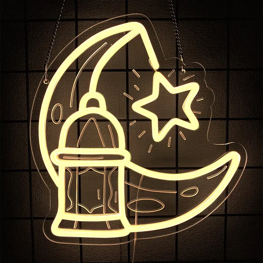 Moon Castle Neon Sign Ramadan Festival Lighted Window Decorations LED Neon Signs for Wall Decor Neon Sign LED Light for Girls Kids Bedroom Wall Home