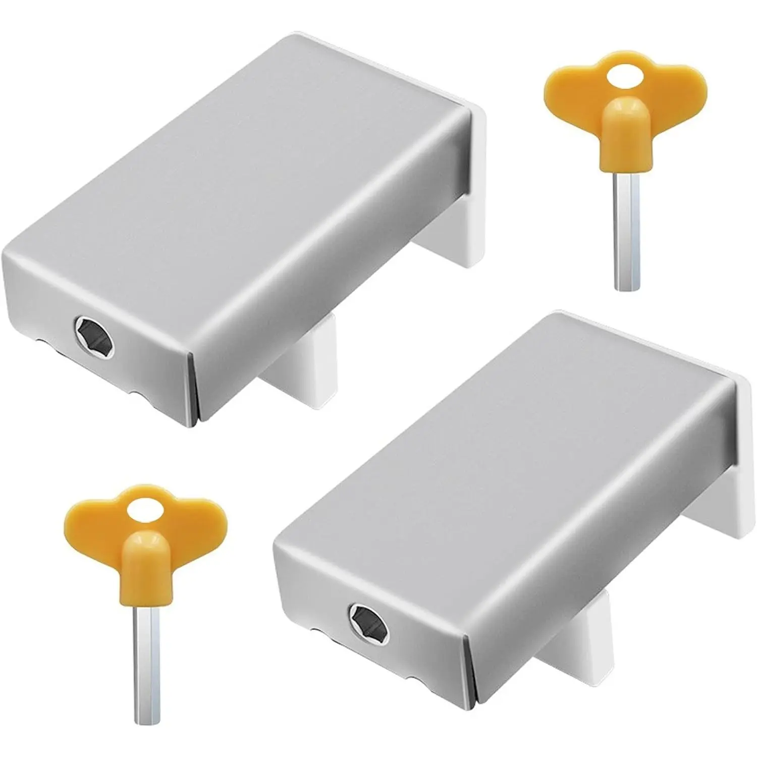 2 Piece Adjustable Sliding Window Locks with Key, Silver, Security