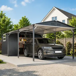 ARCH 12'x23' Heavy Duty Metal Carport Storage Shed Combo, 12'x17' Open Carport + 12'x6' Enclosed Shed, 1.6in Steel Frame, Sliding Door, UV Panel, Waterproof Sloped Roof, Gray, 142.5"W x 276"D x 89"H