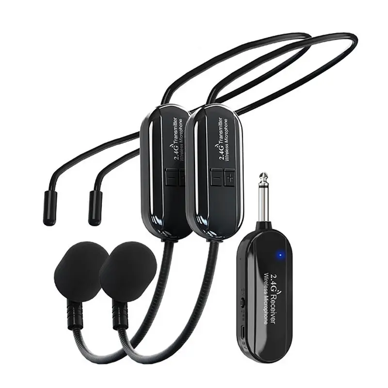 2-Person Wireless Microphone System, 160ft Range, 3D Reverb, Dual Key Switch, Compatible with 6.35mm and 3.5mm Jacks, Ideal for Teachers and Fitness Coaches.Note: Not supported for computer connection.