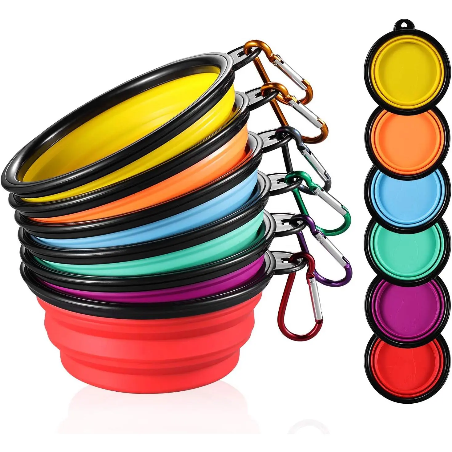 Collapsible  Bowl for Travel (12oz), 6 Pack Portable  Bowl with Carabiners, Foldable, Expandable