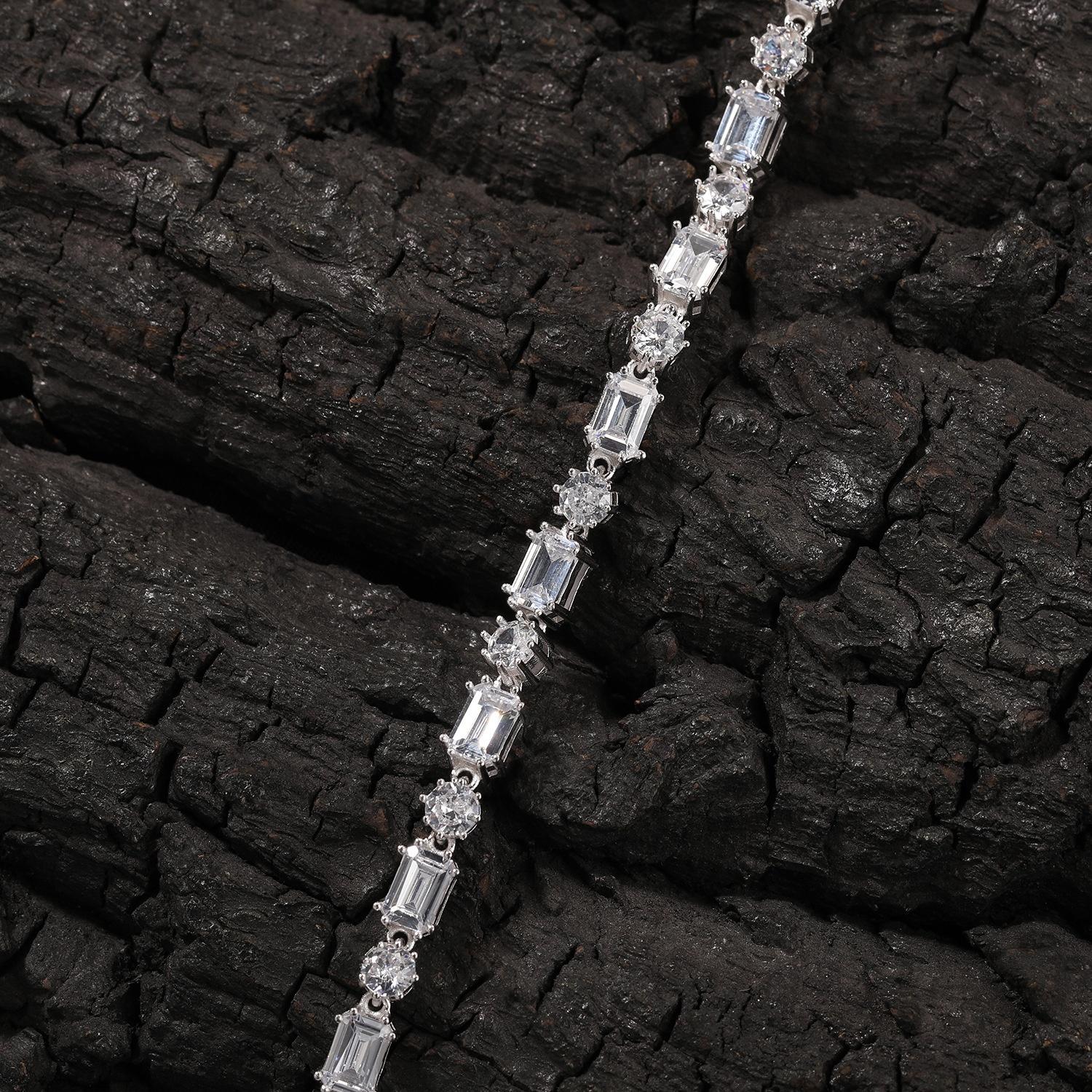 Square and Round Mixed Zircon Tennis Bracelet, High-end Zircon Bracelet