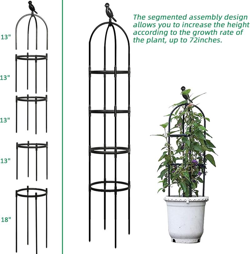6ft Garden Obelisk Trellis for Climbing -Rustproof Metal Pipe with Heavy Duty Plastic Coated, Garden Outdoor Indoor Potted  Support for Clematis Vine Jasmine Support Black