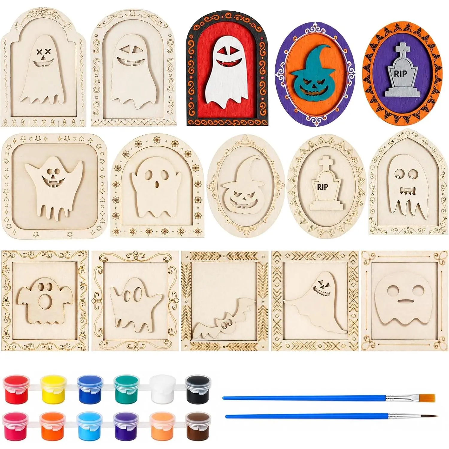 12 count Halloween   DIY Frames Craft for Boys Girls | Paints, Brushes & Tape Included.  for Parties, Gifts & Crafts. Smooth  Surface for Easy Painting