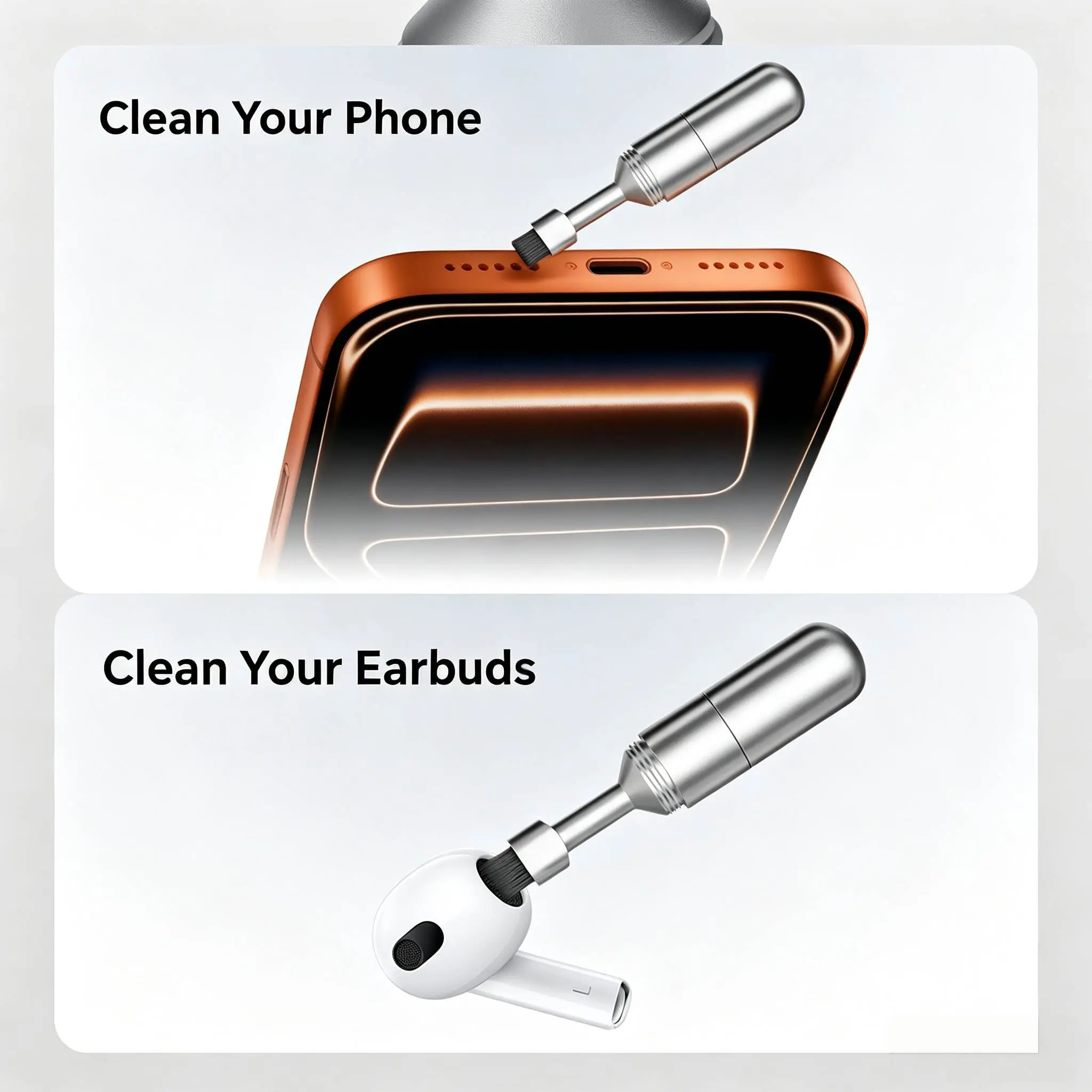 2-in-1 Portable Phone Gap Cleaning Brush & SIM Ejector Pin Keychain, Anti-Lost Mini Digital Cleaner Tool for AirPods, Charging Port, Speaker Dust