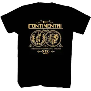 The Continental Hotel John Wick T-shirt, 180g Cotton Action Movie Fan Tee, "No Business On Continental Grounds" Short Sleeve Shirt
