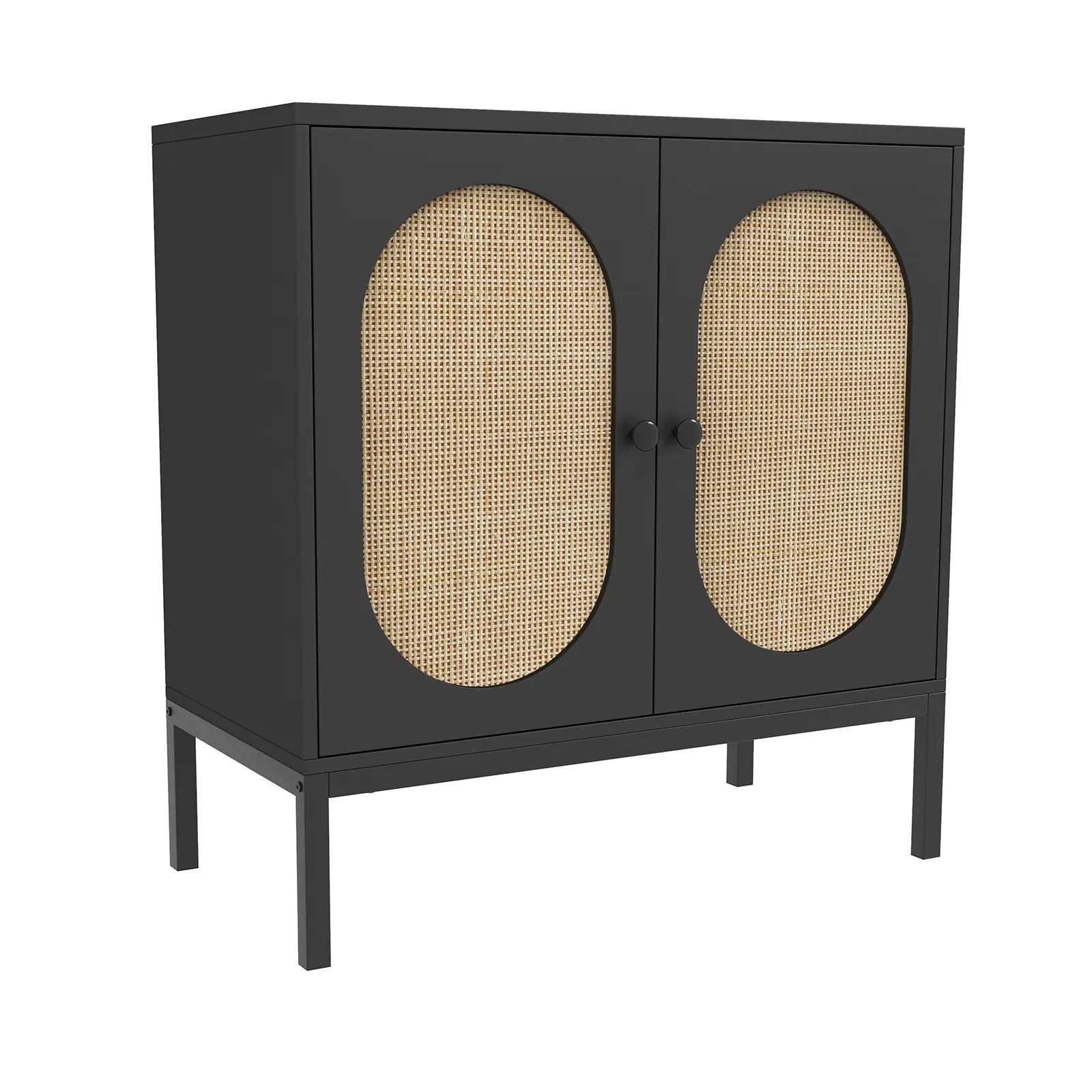 Elegant Hand-Woven Rattan Wood Buffet Cabinet - 3-Tier Internal Shelves, Customizable 3-Tier Storage, Adjustable Shelves, Assembly Required, Farmhouse Sideboard for Dining Room & Kitchen