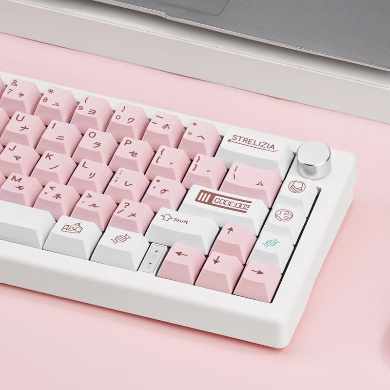 White and Pink Japanese PBT Keycaps - Cherry Profile, Dye Sublimation, Minimalist Custom Key Caps for Cherry MX Gateron Switches Mechanical Gaming Keyboard, 130 Keys
