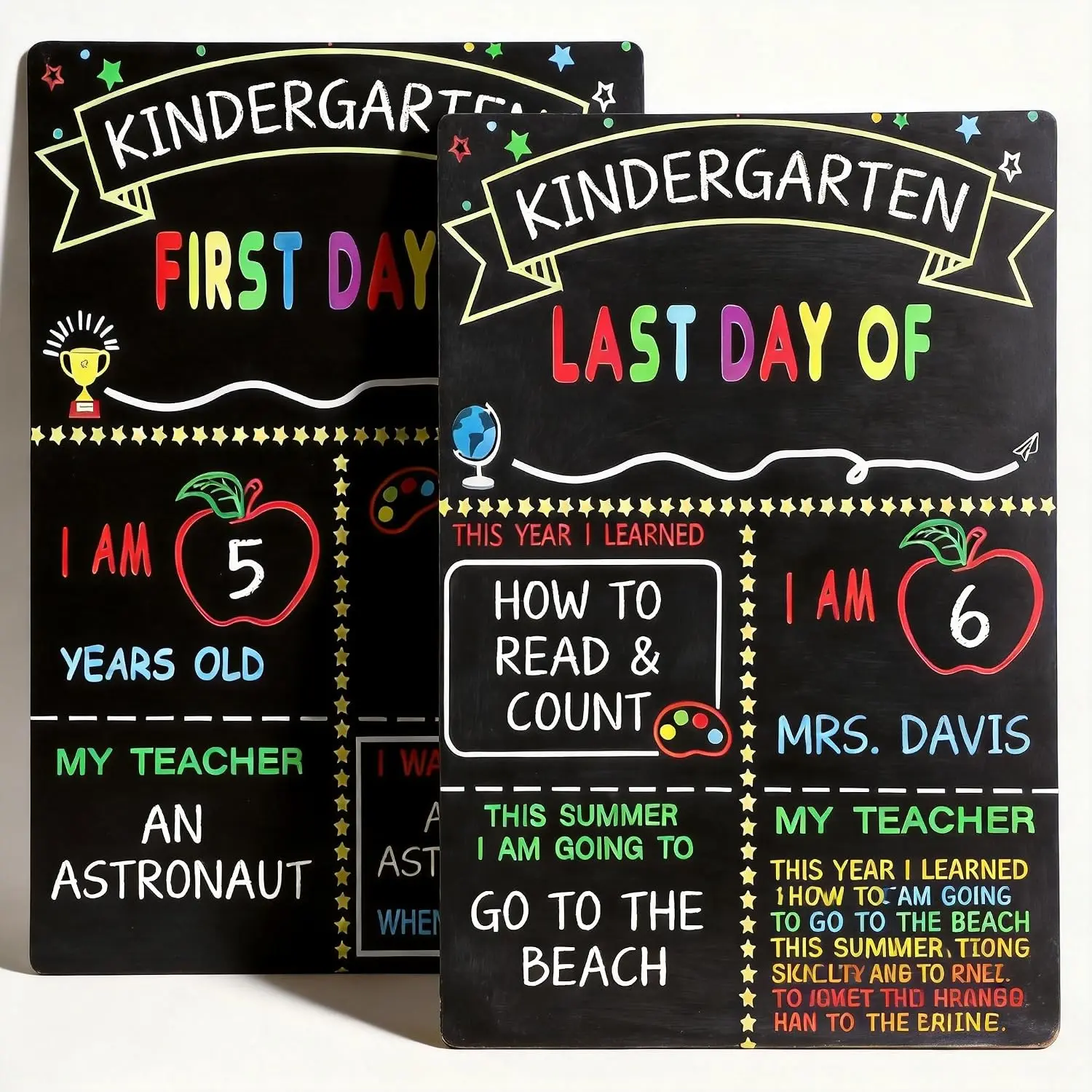 2 Pack First and Last Day of School Signs, 12" x 8" Double-Sided Wooden Chalkboard,  Write & Wipe Photo Prop for , Girls, Boys