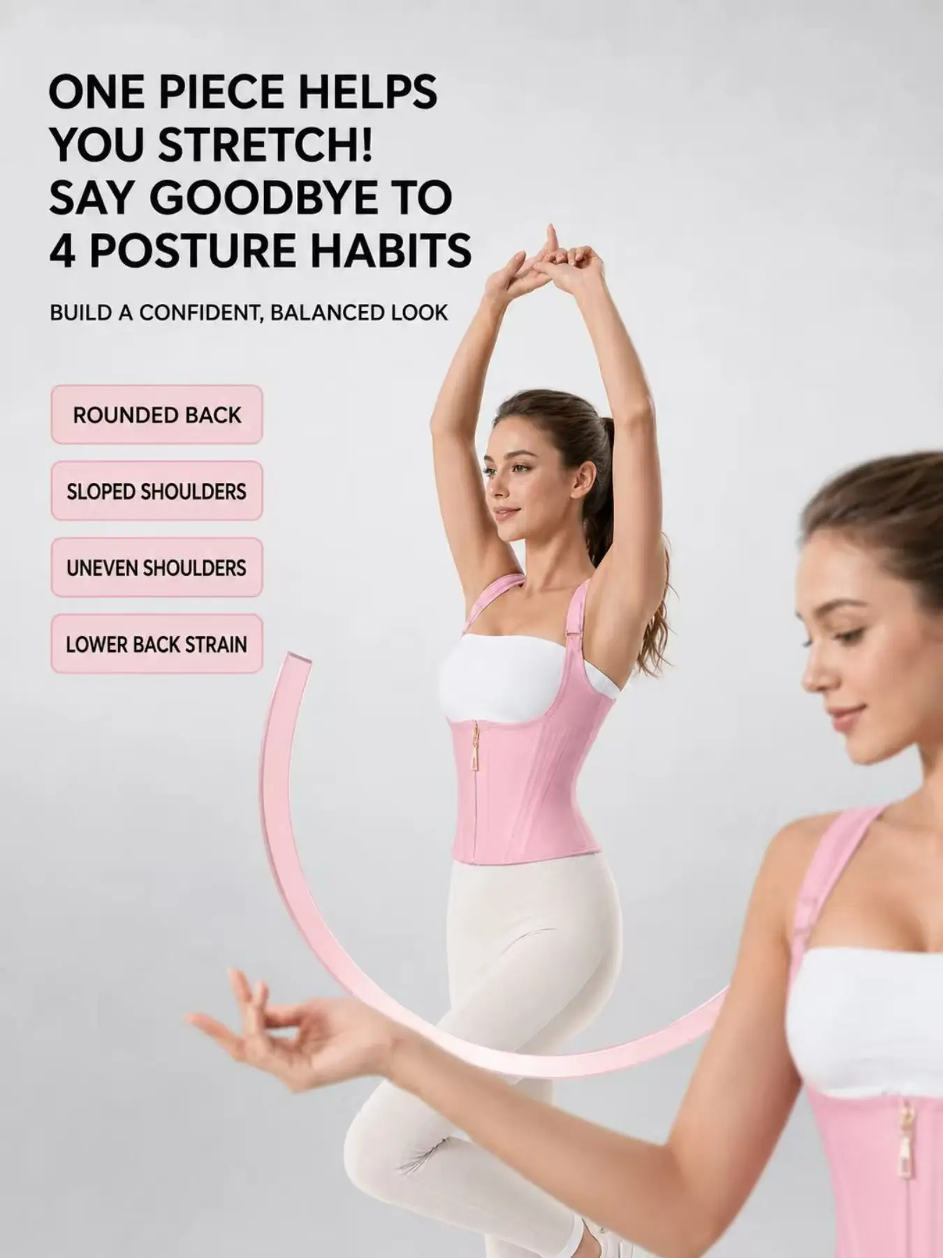 Posture Support Brace for Women, Adjustable Shoulder Straps and Front Zip Closure, Breathable Open Bust Back Support Vest for Upright Posture, Desk Work, Walking and Home Exercise