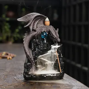 Creative Ceramic Dragon Backflow Incense Burner, Clay Castle Ornament, Unique Home Decor Craft, 1pc Smoky Incense Holder