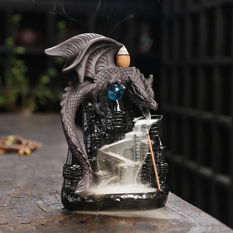 Creative Ceramic Dragon Backflow Incense Burner, Clay Castle Ornament, Unique Home Decor Craft, 1pc Smoky Incense Holder, Fragrance, Cool Incense Burners