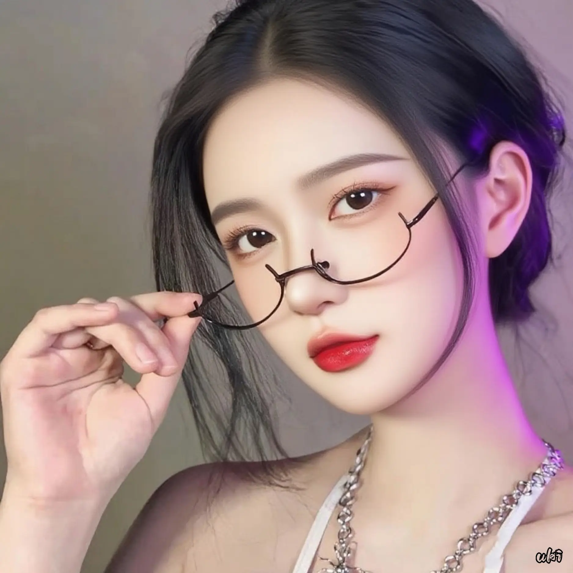 Women's Semi-Rimless Glasses for Casual Wear, Cute Frame Detailing, Non-Prescription/Lensless, Blending Sophisticated Confidence & Fresh Innocent Vibe (DIY Bag Accessories)