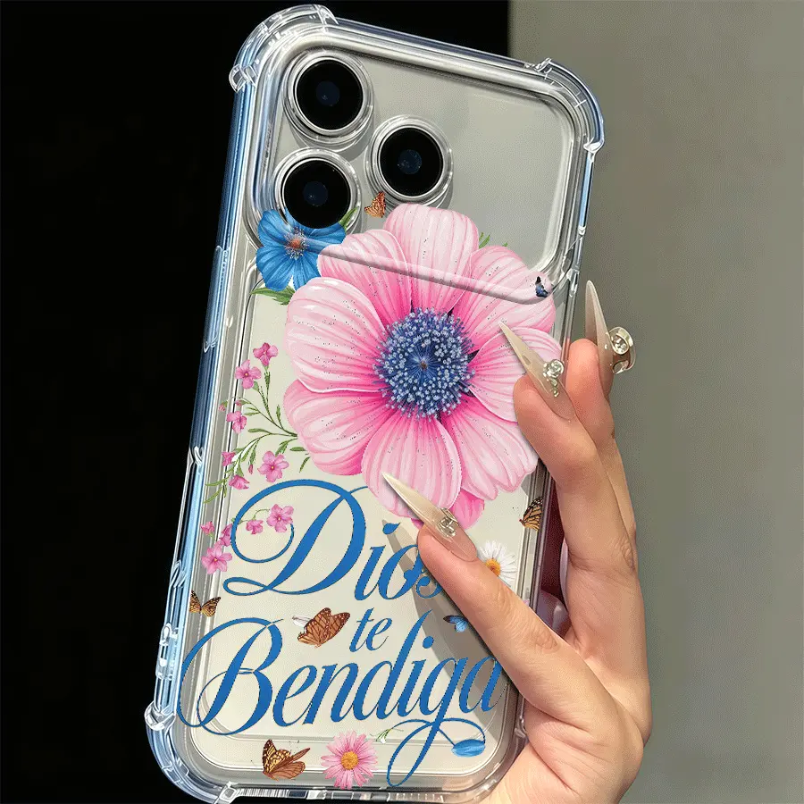 Wildflower Butterfly Clear Case with Dios Te Bendiga for iPhone 17/16 Pro Max & 16/17 Pro – Anti-Yellow, 4-Corner Airbag, Drop-Proof, No Fingerprint, Religious Gift for Women