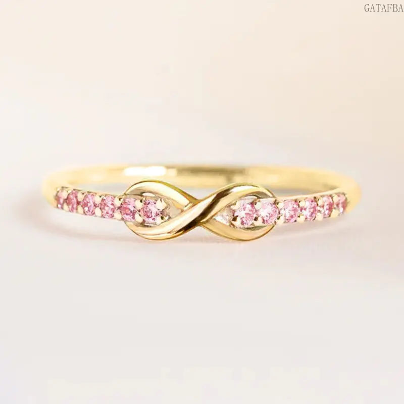 Female Infinity Twist Colorful Gem Ring, Dainty 8-Shaped Band, Simple Minimalist Jewelry for Engagement & Daily Wear