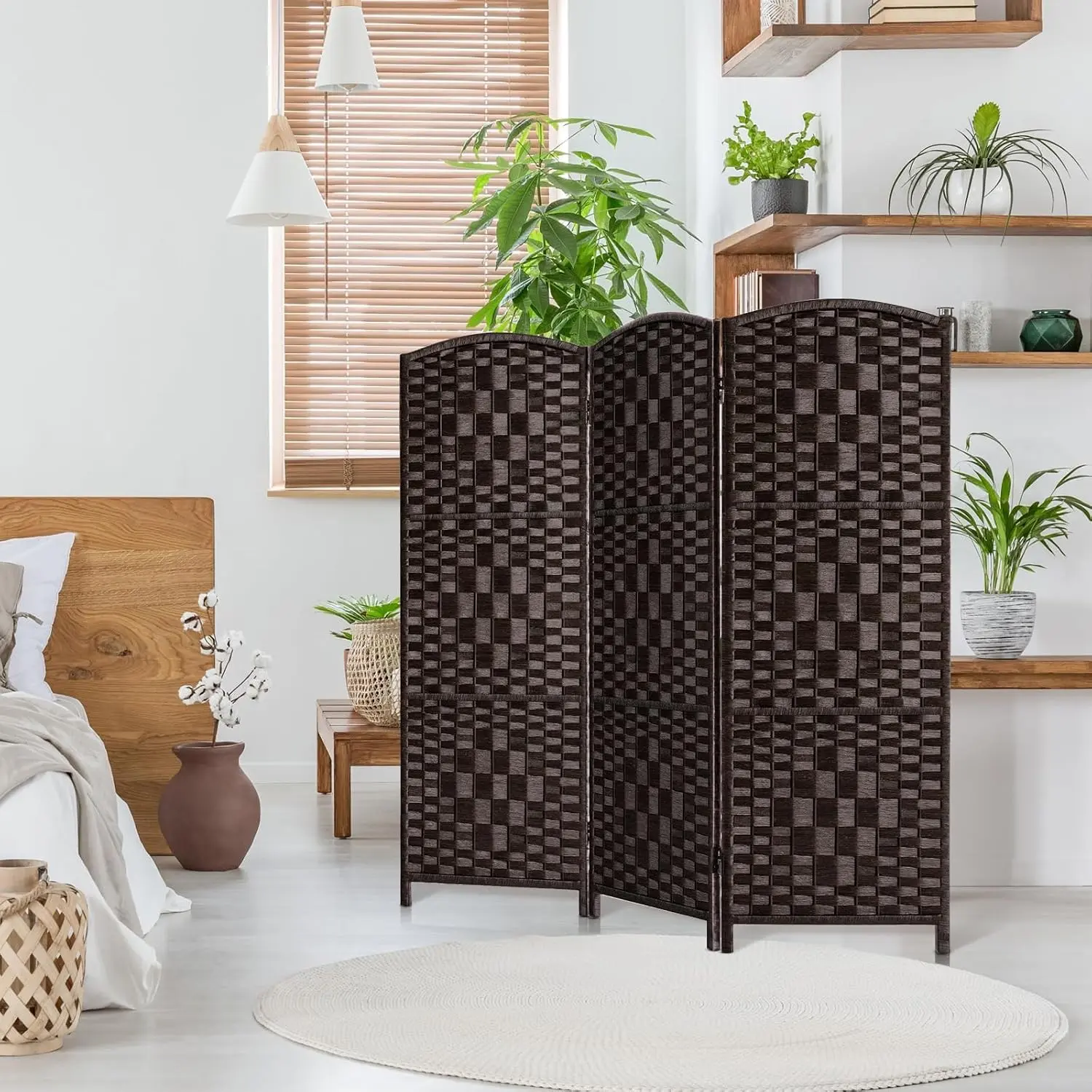 Short Room Divider Folding Privacy Screens,3 Panel Dark Mocha | Partition Room Dividers,4FT Temporaray Wall Divider,Room Divider Panel,Space Separation Separator,Divider for Bedroom