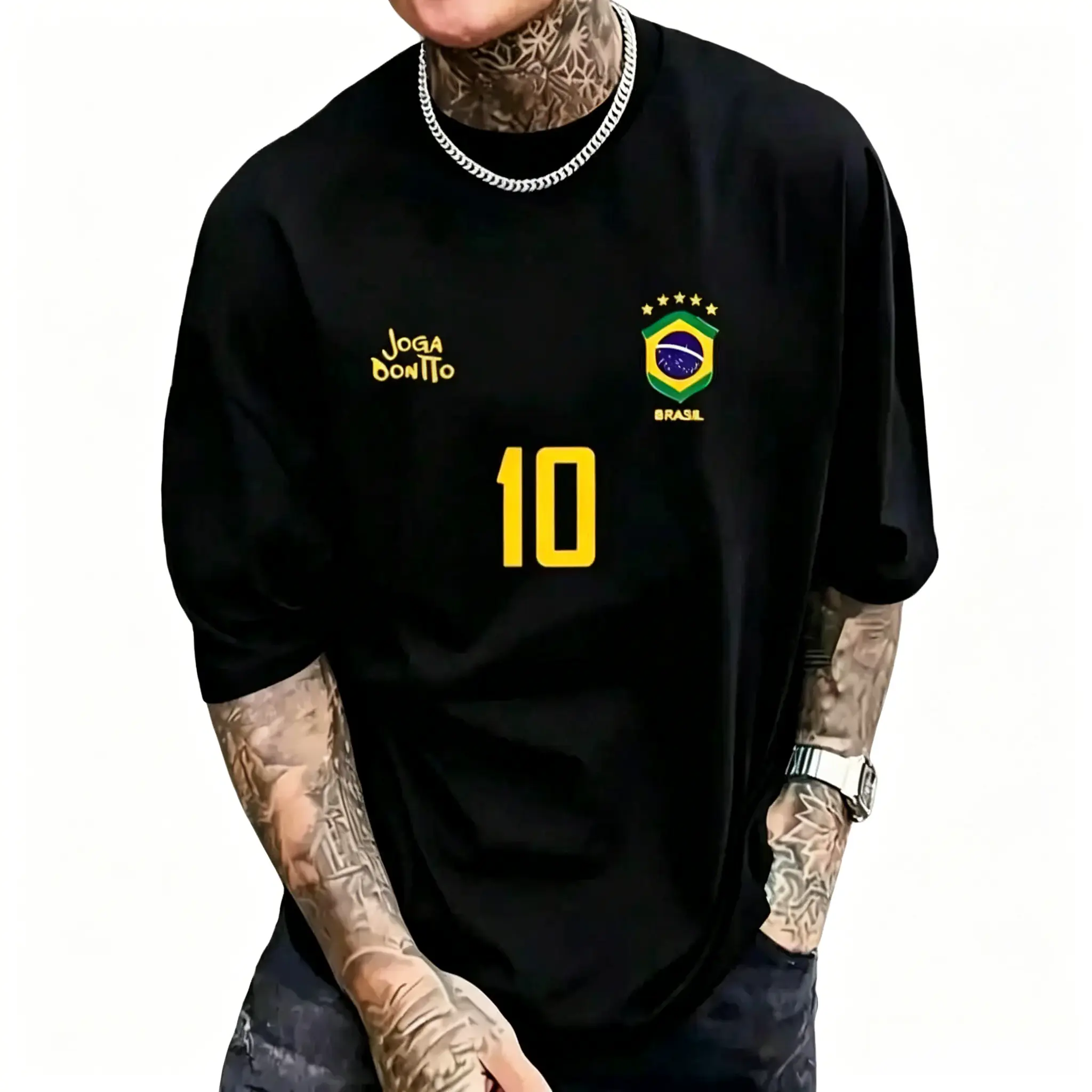 Men's Graphic T-Shirt, Retro Brazil Football Jersey - Legendary Number 10, Casual Football Fan Outfit, Football Jersey,  Polyester Breathable Knit Fabric, Regular Fit Round Neck Design, streetwear, tiktok shop deals, summer outfits, guys gifts, summer clo