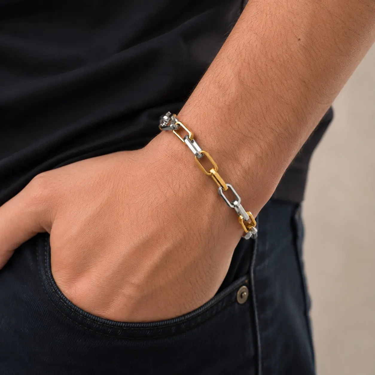Unisex Stainless Steel Rectangular Link Toggle Clasp Bracelet - Gold, Silver, 2-Tone Minimalist Everyday Fashion Costume Jewelry Accessory