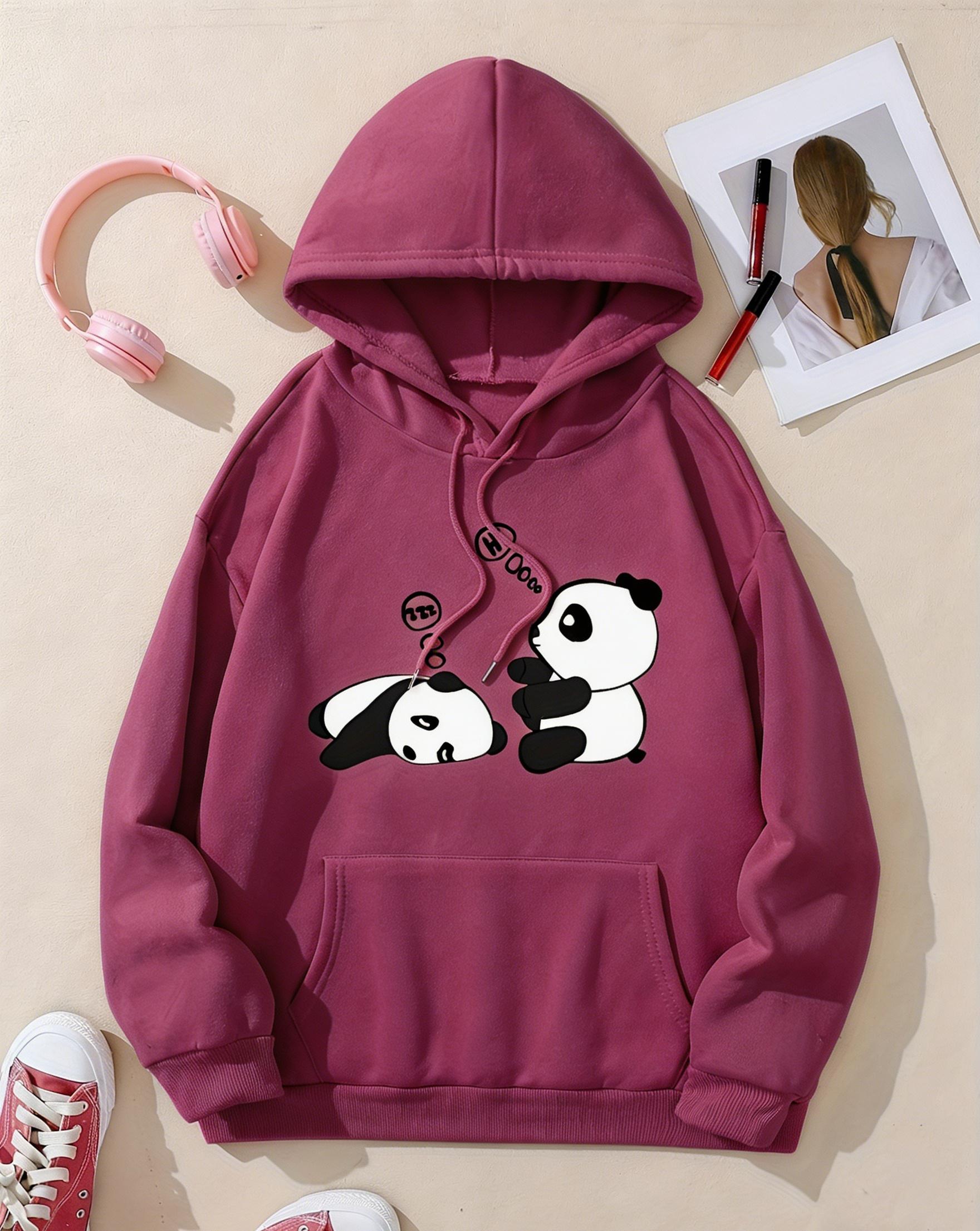 Women's Casual Fashion Hoodie with Sleepy Panda Print
