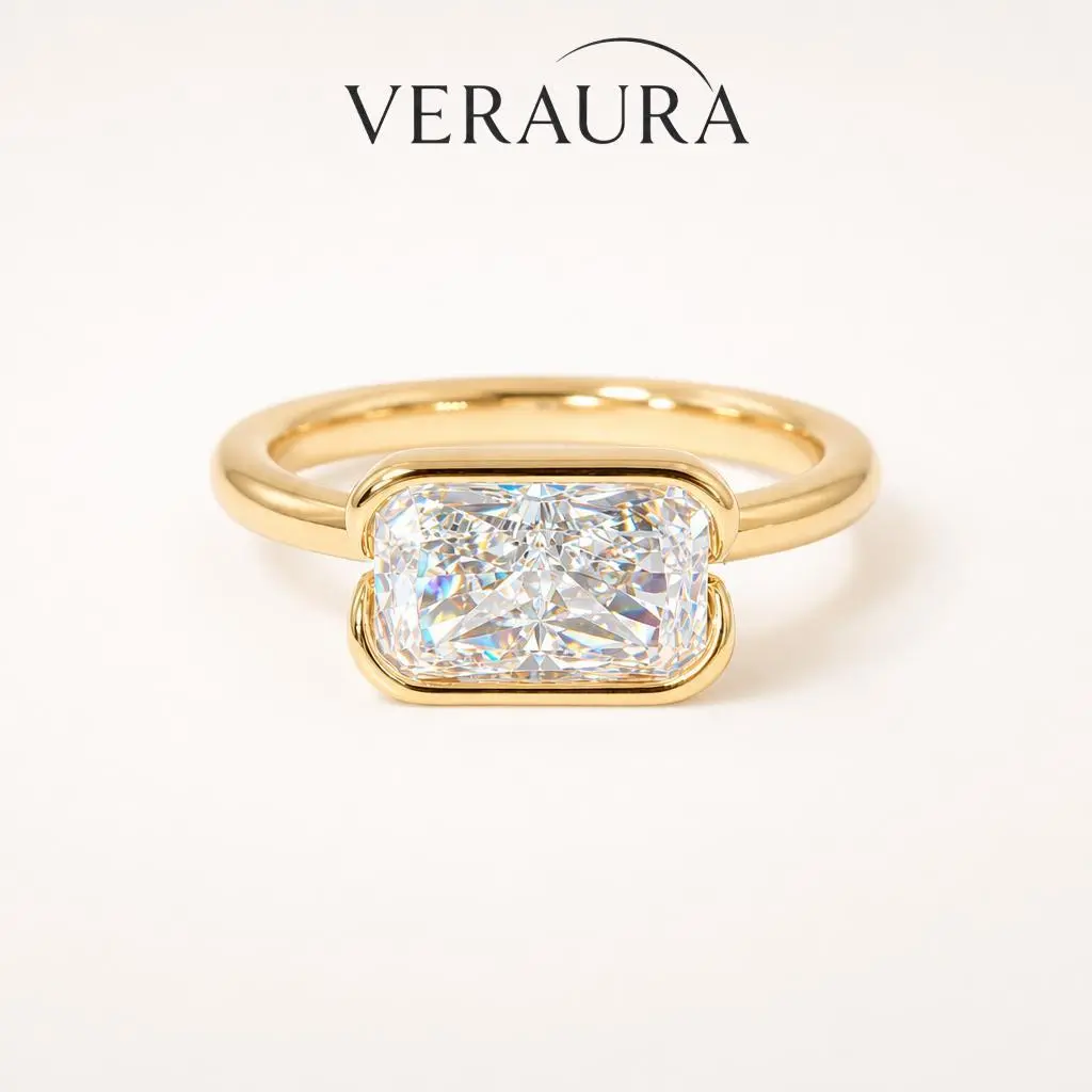3CT 5A Rectangular Radiant Cut Hero Ring, East-West Bezel Setting, Gold Plated Waterproof, Tarnish-Resistant, Anti-Snag & Hypoallergenic, White & Paraiba Blue-Green Stone Birthday Anniversary Mother's Day Gift for Her