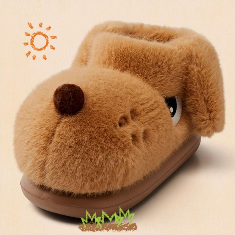 (New)Cozy Pink Plush Dog-Shaped Slippers for Women - Warm, Anti-Slip Indoor Shoes with Cute Drooping Ears Design