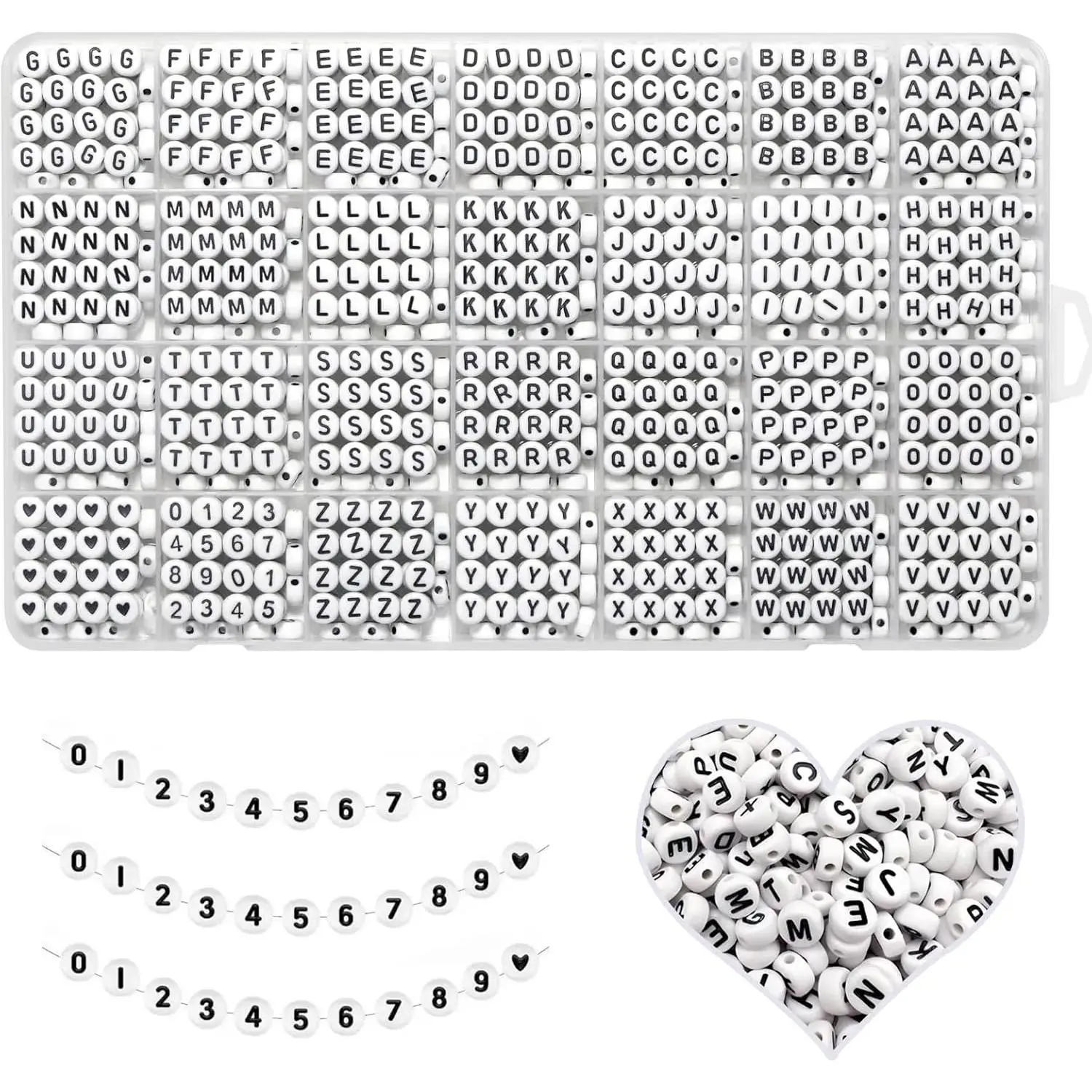Alphabet Beads A-Z 1300Pcs Letter Bead for Bracelet Jewelry Making | Acrylic 4x7mm Round Alphabet Beads Kits,Black Digit and Colorful Smile Beads for Bracelets Making Kits