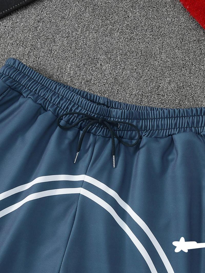 Men's Striped Print Drawstring Waist Shorts, Regular Fit Casual Comfy Breathable Athletic Shorts for Summer, Men's Bottoms for Daily Wear