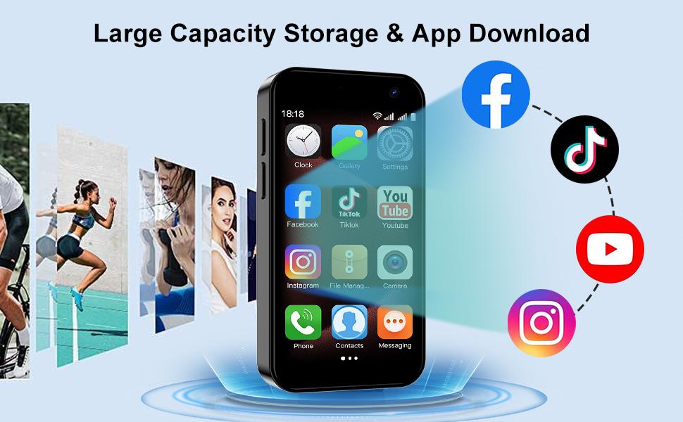 Mini phone Unlocked Mini Smartphone for kids 3.0" HD Touch Screen  Smallest Cell Phone Quad Core Dual Sim Card Face ID Android Compact Small Mobile Phones for Student Pocket 2GB+16GB  Blue