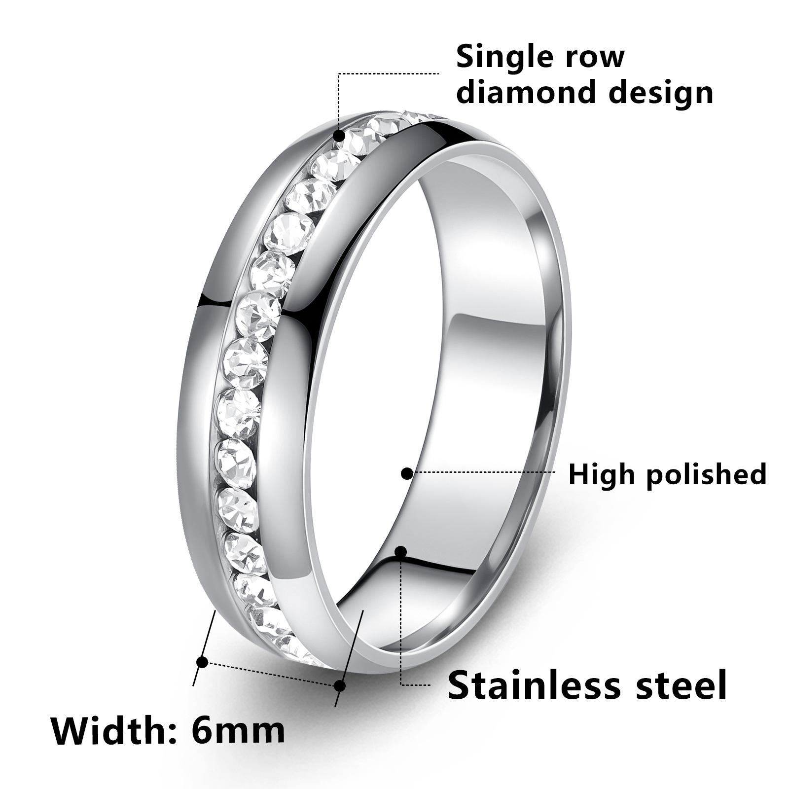 Stainless Steel Ring Single Row CZ Minimalist 5 Color Size 5-12 Party Daily Wear Gift For Her