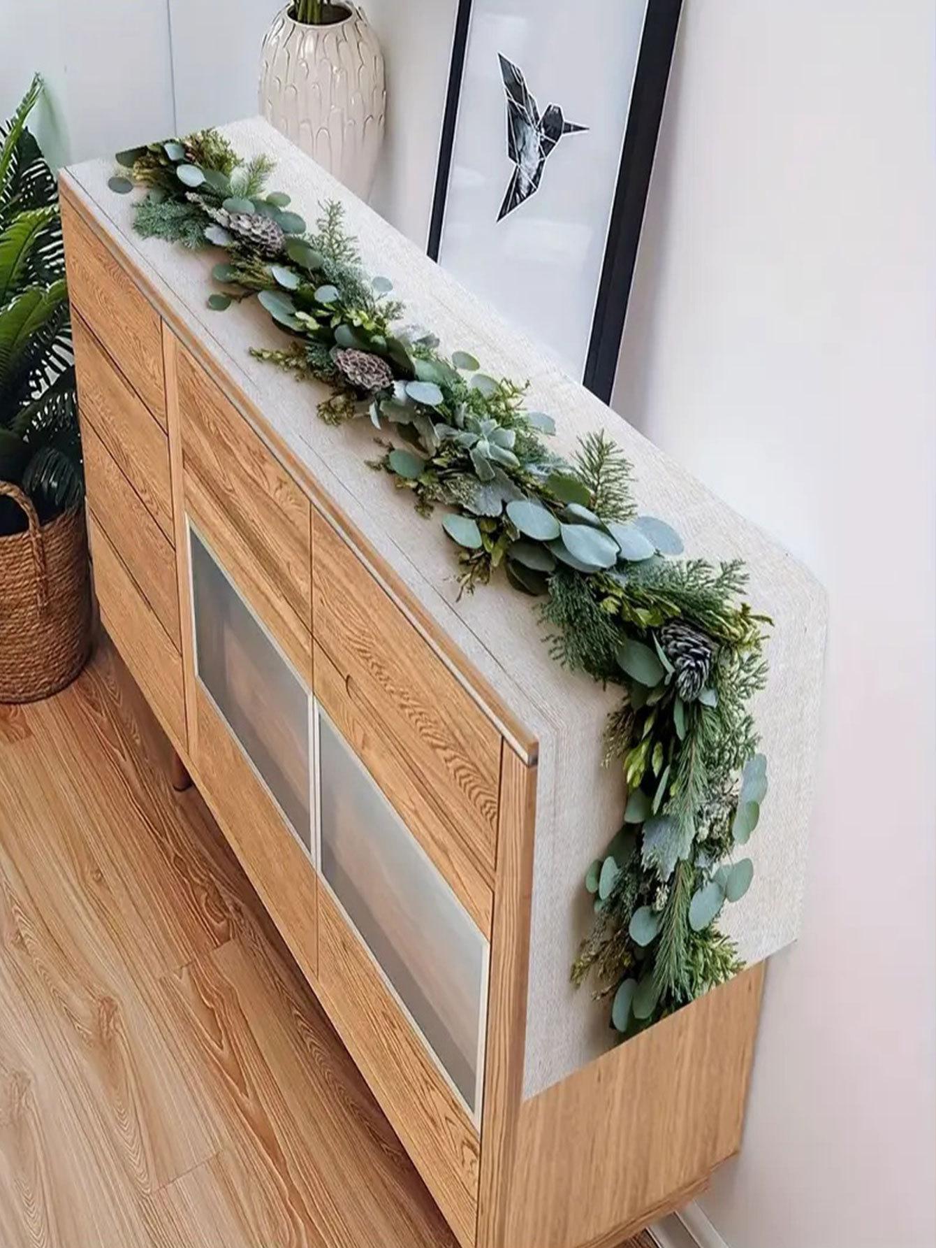 1pc Christmas Decoration Restaurant Pine Branch Table Runner Christmas Kitchen Dining Table Decoration Runner